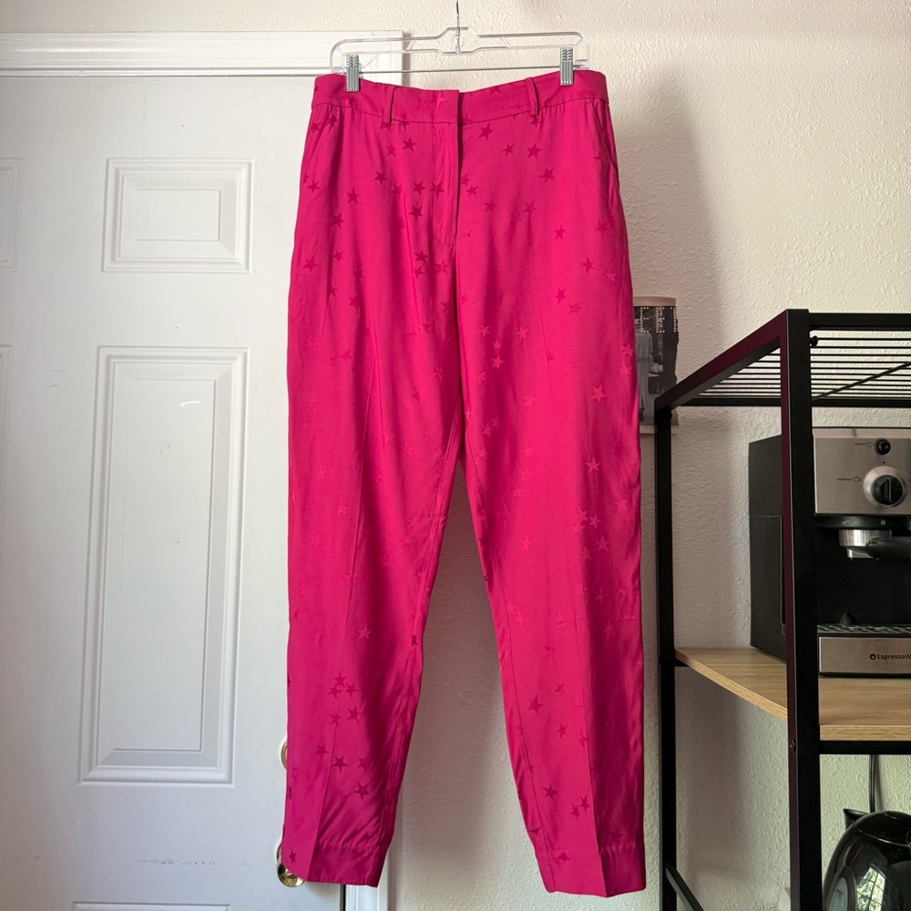EQUIPMENT x TABITHA‎ SIMMONS pink satin star viscose slim tapered leg trousers